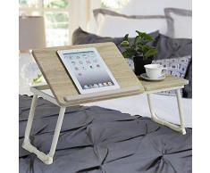 BAKAJI Tavolino Vassoio Colazione da Letto Divano Tavolo Porta Tablet Notebook PC Laptop Struttura in Metallo Pieghevole Leggio Piano in Legno Inclinabile Dimensione 65 x 30 cm (Beige)