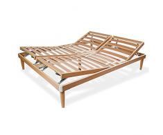 SomnusSana Rete Matrimoniale 160x190 h 42 cm 2 Piazze in legno di faggio 13 doghe Reclinabile Testa Piedi