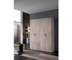 InHouse srls Armadio in Legno, 4 Ante + 2 cassetti, Color Olmo, Mis. H 211 x L 163,4 x P 53,3 cm