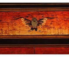 OPIUM OUTLET Credenza Camera da Letto, Cassettiera Comò Cinese Vintage Shabby-Chic Orientale coloniale in Legno di Pino