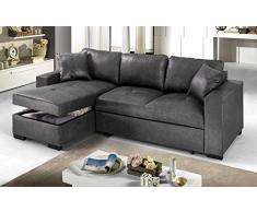Dafne Italian Design Divano Letto angolare 3 posti - Similpelle Grigio - (cm. 238 x 147 x 85h)