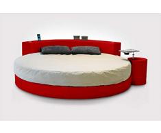Ponti Divani Letto Rotondo con Accessori itech (Casse Audio, Bluetooth, luci LED, Carica Wireless, Kit Audio) - Modello Cristal ITECH - Letto Tondo Made in Italy Smart (Rosso)