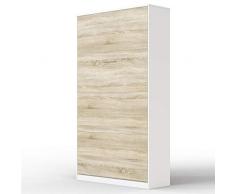 SMARTBett Letto a Scomparsa Basic Letto Ribaltabile Letto a Muro (90x200 Verticale, Bianco/Rovere Sonoma Parte Frontale)
