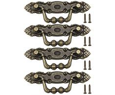 hocadon 4 Pezzi Maniglia ad Anello Antico con Viti, Vintage Anello Maniglie In Lega di Zinco, 10.5 * 3.5cm Maniglia Bronzo Decorativa per Portagioie, Cucina, Armadio, Cassettiera