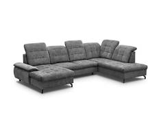 mb-moebel Ampio divano ad angolo a U panoramico letto convertibile con baule 6/7 posti - in tessuto,Poggiatesta regolabile,multi-posizione - 334x213x107cm - BIL (Divano ad angolo retto,Grigio chiaro)