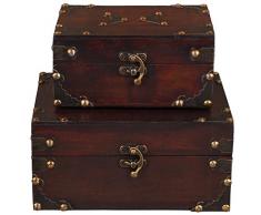 Cassapanche Set SD 1419, due set, Regalo Set Оrizzontale, 2 pezzi, Cassapanca in legno, tesoro, Cassetta degli attrezzi da pirata, piccolo, mobili, con inserti in metallo, effetto anticato, legno, diverse misure, maritim, Deko,