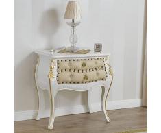 Simone Guarracino Comodino bombato Brilliant Stile Barocco Decape Avorio e Foglia Oro Ecopelle Champagne Bottoni e pomelli Crystal SW