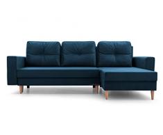 mb-moebel Piccolo divano ad angolo in letto convertibile e reversibile con baule 3/4 posti - in tessuto - Soggiorno e soggiorno - 232x137x84 cm - Carl - Blu marino