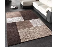 Tappeto di Design Moderno A Quadri Tappeto A Pelo Corto Marrone Crema, Dimensione:120x170 cm