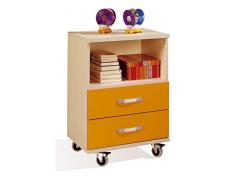 Comodino cassettiera per bambini con ruote 55 x 78 cm, colore: faggio con Arancione Tavolo Bambini