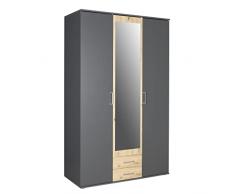HANAU Armadio con anta a specchio in Grafite, Rovere Artisan - Versatile armadio a 3 ante per la vostra camera da letto - 120 x 196 x 54 cm