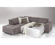 Dafne Italian Design Divano Letto angolare 3 posti con penisola a Sinistra. Tessuto Romeo Nocciola (cm. 266 x 230 x 94h)