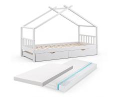 VitaliSpa Letto per la casa Design, Bianco, 90 x 200 cm con letto per ospiti e 2 materassi