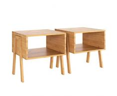 Homfa Comodino Doppio impilato di bambù Comodino in Legno massello 40x28,6x62,6 cm Quercia