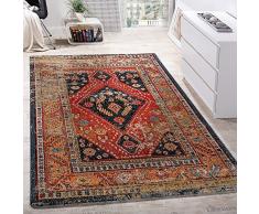 Tappeto Di Design Moderno A Pelo Corto Con Motivo Orientale Nero Rosso Turchese Beige, Dimensione:80x150 cm