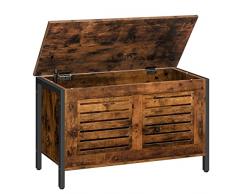 HOOBRO Cassapanca, Contenitore Portaoggetti Cernieri di Sicurezza, Coperchio Sollevabile, Porta Giocattoli, Baule per Giocattoli, Sgabello, Struttura Metallica, Marrone Vintage e Nero EBF85CW01