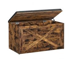 VASAGLE Cassapanca per giocattoli, scarpiera, con imbottitura, 76 x 40 x 48 cm, stile rustico, marrone vintage LHS056X01