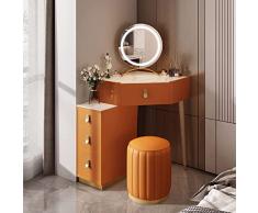 BUJOG Set da toeletta angolare con luci e Specchio, 3 opzioni di Illuminazione a Colori, toletta con cassetto, armadietto e Sgabello Imbottito, comò per Ragazze, Donne (Color : Orange)