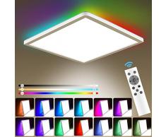Plafoniera led Soffitto, 3200LM Lampada Plafoniera Quadrata RGB Dimmerabile Con Telecomando 13 Cambia Colore, IP54 Plafoniere Bagno Moderna Calda Neutra Fredda 3000-6000k Per Ufficio,Cucina,Camera