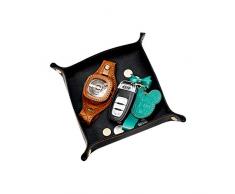 Aolaso - Vassoio portaoggetti da comodino, in pelle, per chiavi, orologi, caramelle, monete, per uomini e donne, regalo di Natale e Capodanno e Pelle, colore: Nero 02, cod. AOLASO-LEATHERTRAY-15