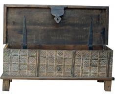 Guru-Shop Scatola in Legno Antico, Cassapanca in Legno, Tavolino, Tavolino da Caffè in Legno Massello, Riccamente Decorato - Modello 13, Marrone, 40x105x40 cm, Casse, Scatole, Scatole, Valigie