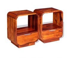 vidaXL 2X Comodino con Cassetto Legno Massello Sheesham 40x30x50cm Mobiletto