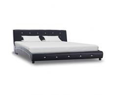 Festnight Struttura Letto Singolo,Struttura Letto Matrimoniale Design Moderno in Ecopelle Nero/Bianco,Letto con Doghe,Giroletto in Ecopelle,Letto Design,Letto in Ecopelle 200x90/120/140/160/180 cm