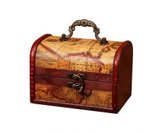 Katutude Cassapanca al tesoro scatola di immagazzinaggio in legno baule vintage organizzatore di gioielli scatola pirata per conservare collane orecchini anelli