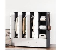 JOISCOPE Armadio Camera da Letto Appendiabiti Portatile, Armadio Guardaroba Componibile con Ante, Armadio Modulare Salvaspazio 16 Cubi