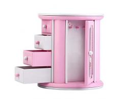 Scatola per musica, piccola scatola portaoggetti per gioielli, armadietto con cassetti, rotonda, scatola musicale a specchio, colore: rosa