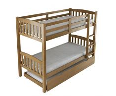 Arredo Stock Letto a castello con terzo letto estraibile in legno di pino massello, 90x190x156 cm (Legno)