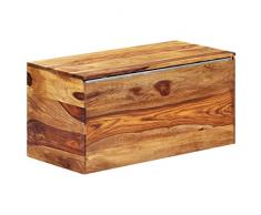 vidaXL Legno Massello di Sheesham Cassapanca Rustica Robusta Portaoggetti per Interni Bauletto Cassa Panchina Lucidata Alluminio Colore Naturale