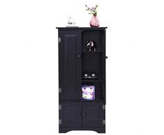 Goplus Armadio Grande, Armadietto Camera da Letto, Armadio di Legno con 4 Ante, 3 Ripiani di Stile retrò, Nero 123x58,5x31,4 cm