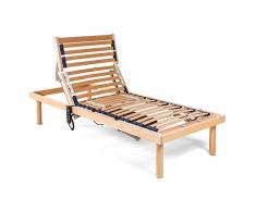 Goldflex - Rete MOTORIZZATA ELETTRICA a doghe e Telaio in LEGNO di faggio + TELECOMANDO, 90x190 cm, movimentazione 4 Aree Indipendenti // Esclusivo ALZACUSCINO autonomo - Zona LOMBARE con regolatori di rigiditˆ e doppi Listelli anche a Iva Ridotta 4%