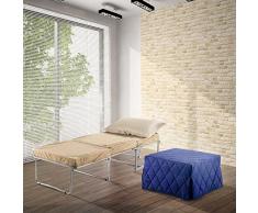 GEEMMA s.r.l. Pouf letto blu che diventa comodo materassino alto 10 per ospiti inattesi. Cubo letto, materassino con rete apribile con dimensione 76x210 x 10 di altezza