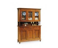 CREDENZA LEGNO 3 VANI BASE + VETRINA - CRISTALLIERA NAPOLETANA COLORE NOCE