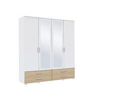 AVANTI TRENDSTORE - Rasant - Armadio ad Ante a Battente con 2 Ante con Specchio e 4 cassetti. in Laminato di Colore Quercia San Remo e Bianco. Dimensioni: Lap 168x188x52 cm
