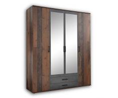 Stella Trading Chicago Elegante con Molto Spazio – Versatile Armadio con Ante girevoli in Stile Antico & Effetto, Old Style/ossido di Cemento, 4-türig