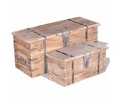 Lechnical Set 2 Pezzi Cassapanca in Legno Cassapanca Cassapanca Contenitore Vintage in Legno Massello Cassapanca in Legno Massiccio di Acacia