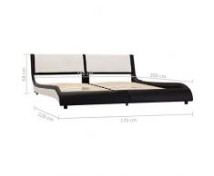 Festnight Struttura Letto Matrimoniale Moderno a Doghe con LED Rivestimento in Ecopelle Bianco e Nero/Grigio,Letto Singolo in Ecopelle Moderno,Letto Matrimoniale Ecopelle 90/120/140/160/180x200 cm