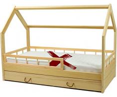 letto casetta legno stile montessori scandinavo bambino 160x80 cassetto sponda (colore: naturale)