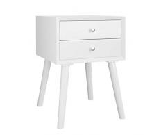COSTWAY Comodino con 2 Cassetti in Stile Rustico, Tavolino Divano in Legno Massiccio, Cassettiera Multifunzione, 40 x 40 x 59 cm (Bianco)