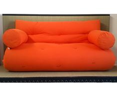 Divano letto futon con braccioli double face base tatami colori rosso/arancio misura futon 160 x 200 cm