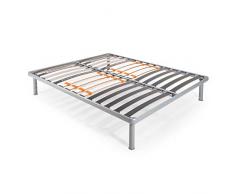 Goldflex - Rete Mod. Lilium68, Ortopedica 160x190 con Telaio Tubolare Color ACCIAO - Doghe in Legno con LISTELLI maggiorati allargati a 68 mm. Fatta in Italia. Matrimoniale ROBUSTA adatta a Taglie Forti (XXL) con REGOLAZIONE LOMBARE SPINTA