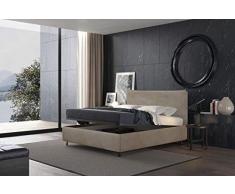 Talamo Italia Letto contenitore matrimoniale Puccini, Made in Italy, Struttura in tessuto imbottito effetto vintage, Adatto a materasso 160x190 cm, Beige