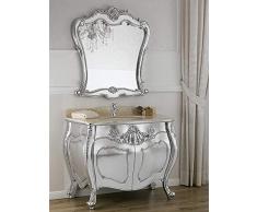 Simone Guarracino Como lavabo 2 porte e specchio stile Barocco Moderno foglia argento marmo crema pomelli Swarovski