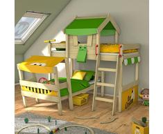 WICKEY Letto a castello CrAzY Trunky Letto per 2 bambini con rete a doghe, design sghembo, verde mela + giallo