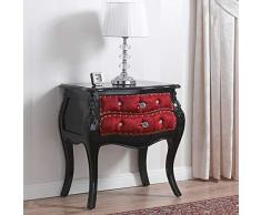 Simone Guarracino Comodino bombato Brilliant Stile Barocco Dark Nero Laccato Velluto Bordeaux Bottoni e pomelli Crystal SW