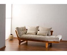 VivereZen - Divano letto futon Beat - Zen (Pino Scandinavo) Struttura bianca + futon colorato e due cuscini