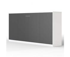 SMARTBett Letto a Scomparsa Basic Letto Ribaltabile Letto a Muro (90x200 Orizzontale, Bianco/Antracite Parte Frontale)